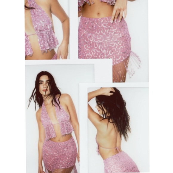 Nasty Gal Premium Hand Embellished Tassel Top and Skirt Two Piece Set NEW - Picture 3 of 5